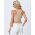 thumbnail image 3 of Unique Bargains Women’s Ribbed Knit Tank Crew Neck Sleeveless Crop Tassel Trim Vest S Khaki, 3 of 6