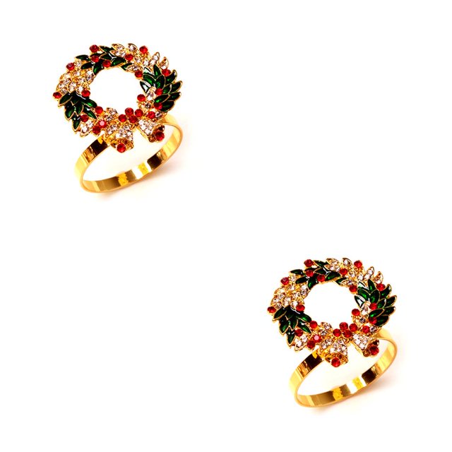 jesticaly Christmas Napkin Ring Wedding Dinner Paper Tissues Buckles Holders Celebration Party Table Restaurant Bar Accessories Wreath 2Set