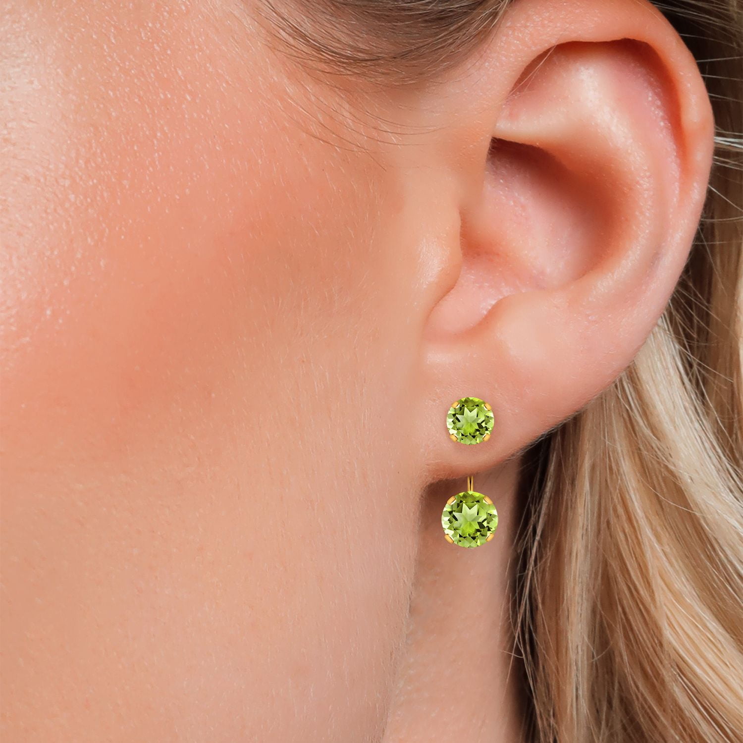 Gem Stone King 14K Yellow Gold Green Peridot Stud Earrings for Women | 3.10 Cttw | Gemstone August Birthstone | Round 6MM