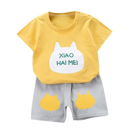 

Infant Baby Boys Girls Summer Fashion Cartoon Print Short Sleeve T-shirt Shorts Casual Simple Home Wear Clothes Set