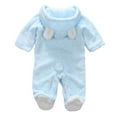 thumbnail image 2 of Newborn Baby Fleece Footed Jumpsuit Bear Ear Snowsuit Hooded Romper for Infant Boy Girl 0-12 Months, 2 of 9
