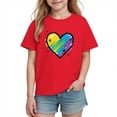 thumbnail image 2 of Kids Valentine's Day T-Shirt | Girls Rainbow Heart Graphic Tee | Short Sleeve Cotton Shirt for Kids to Big Kid Red,Size 3 T, 2 of 9