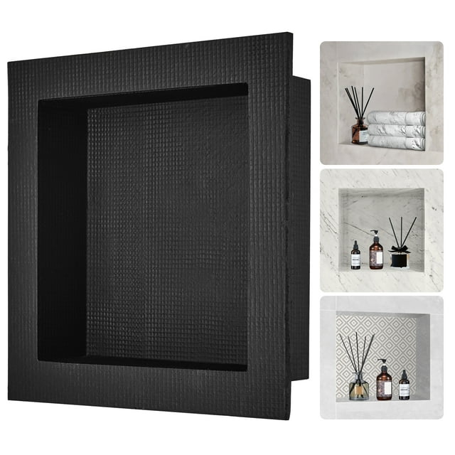 VEVOR Niche de Douche Prête pour Carrelage 16 Pouces x 16 Pouces, Organisateur d'Étagère Simple, Coins Carrés Niche Murale Encastrée, Protection Scellée Niche de Rangement Moderne pour Savon pour Douche Salle de Bain, Noir