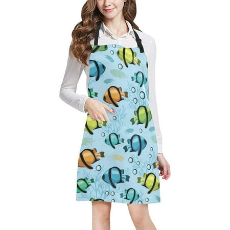 

ASHLEIGH Colorful Fish Women Men Kitchen Apron Adjustable Bib Apron Front Pockets Perfect for Cooking Baking