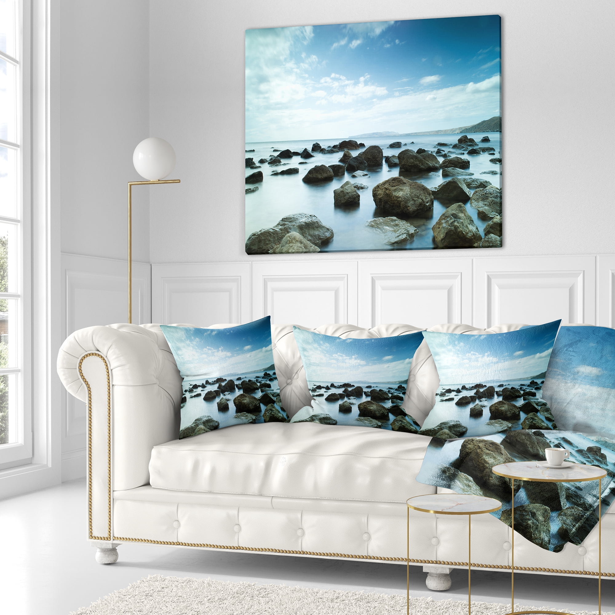Designart Sleeping Sea Under Blue Sky - Landscape Photo Throw Pillow - 18x18