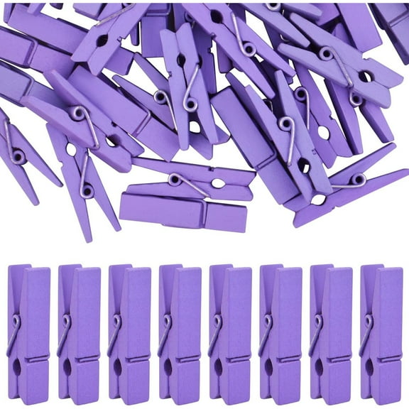 50pcs Purple Wooden Clothespins Mini Wood Paper Photo Clips Peg Pins Craft Clips for Wall Hanging Pictures Clothing Jewelry Items Home Party Wedding Decor