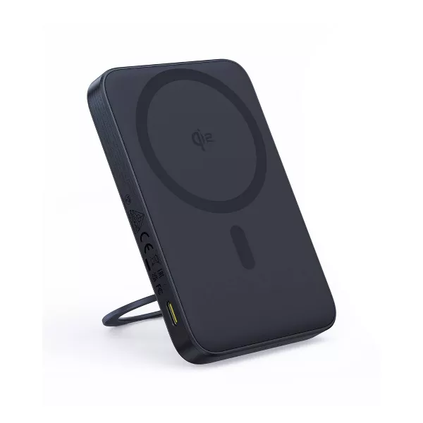 Baseus Qi2 MagSafe Power Bank, PicoGo 5000mAh Wireless Portable Charger with 360° Rotatable Ring Stand, Magnetic Power Bank for iPhone 16/15/14,Black