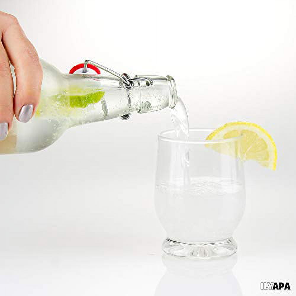 Ilyapa 16oz Clear Glass Beer Bottles for Home Brewing - 12 Pack with Airtight Rubber Seal Flip Caps