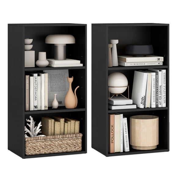 Gymax 2 PCS 3-Tier Cube Bookcase Modern Open Bookshelf w/ Adjustable Shelves