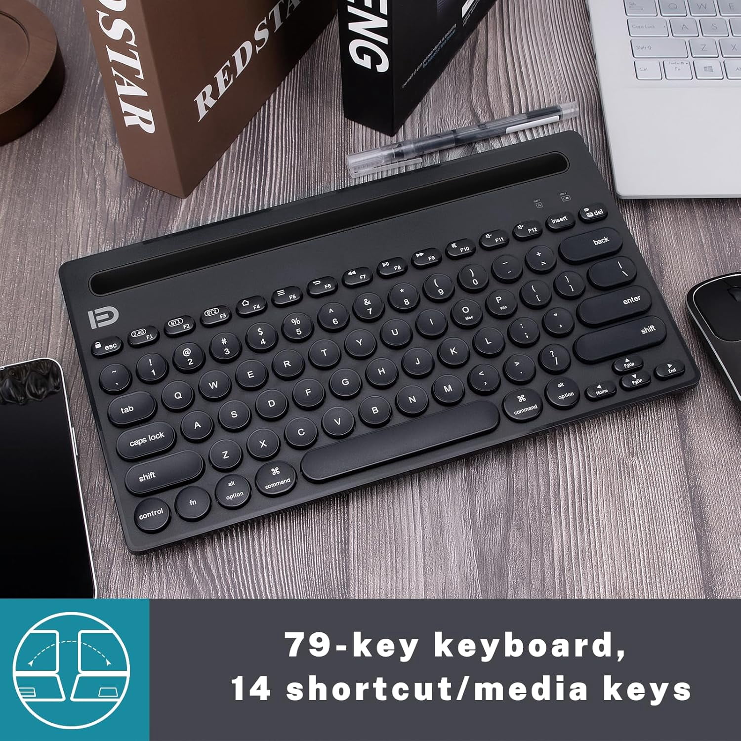 Dual Channel Multi-Device Universal Cute Wireless Bluetooth Keyboard Portable Slim with 20m Connection Distance for Tablet Smart Phone PC Windows Android iOS Mac (Pink)