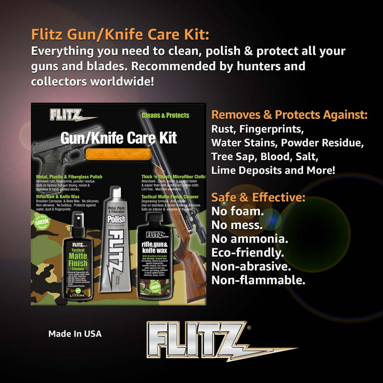 Flitz Gun and Knife Care Kit 4 Piece Polish/Cleaner/Wax/Cloth Universal 