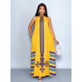 thumbnail image 4 of Yellow Plus Size Womens Loose Sleeveless Halter Neck A-Line Maxi Dress With Tribal Print And Side Pockets, 4 of 8