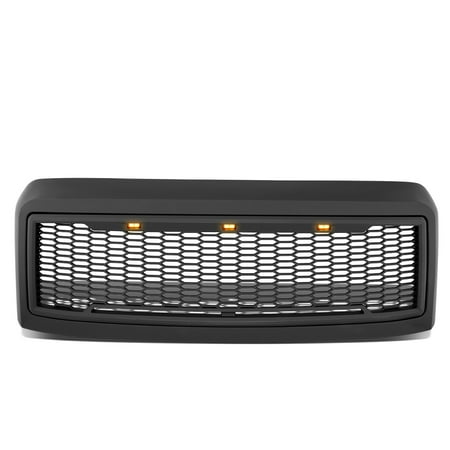For 2008 to 2010 Ford F250 F350 Super Duty Matte Black Honeycomb Mesh Front Bumper Grille w/Shell+LED Lights 09