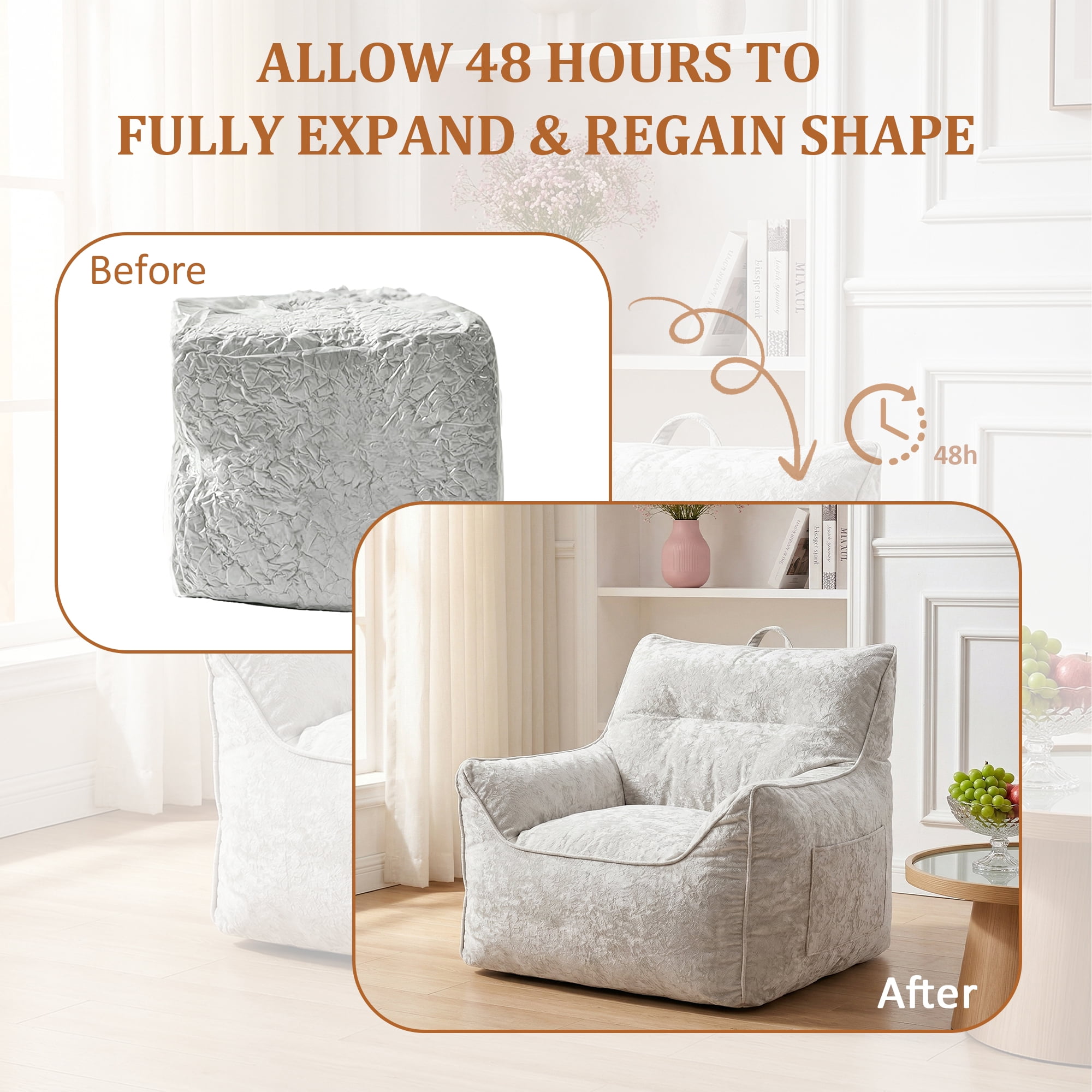Bean Bag Chair for Adults – Cozy Chenille Bean Bag Sofa with Armrests, Shredded Foam Filling, Soft Lazy Lounger for Living Room or Bedroom