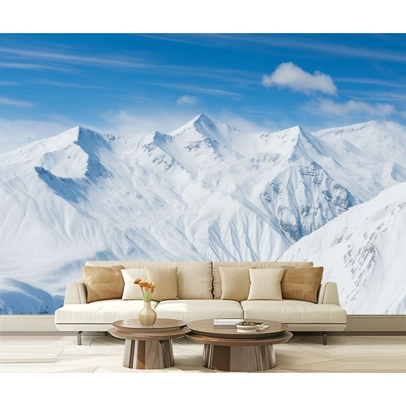 Peel and Stick Wallpaper Waterproof Winter snowy mountains Caucasus Mountains Georgia Gudauri Wall Mural Decor Self Adhesive and Removable 69in x 98in