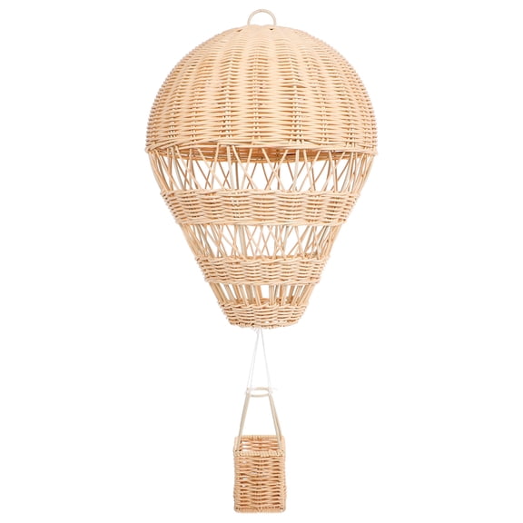 Handwoven Rattan Hot Air Balloon Decor - Natural Wicker Wall Hanging for Nursery, Preschool & Kids Room, Boho Style Home Ornament, Creative Floating Balloon Sculpture (11.81" x 8.7")