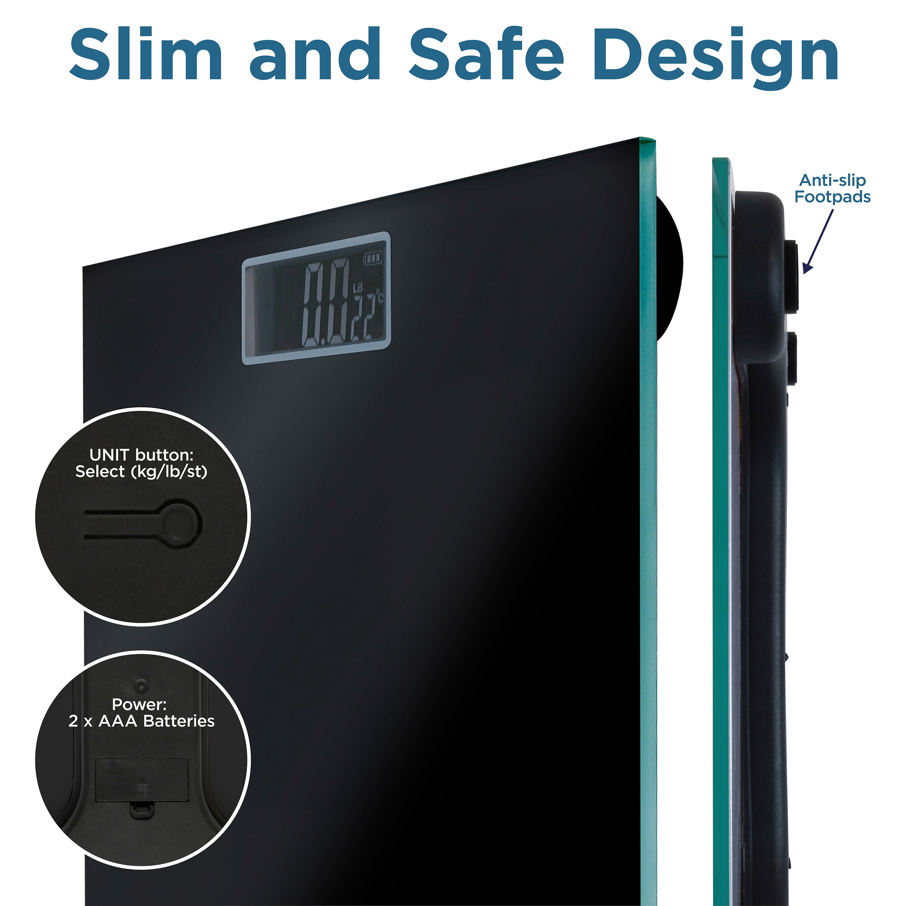 BLACK+DECKER Digital Body Weight Scale, Accurate Weight Measurements, LCD Display, Tempered Glass, Non-Slip, Black