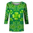 thumbnail image 4 of Xdegoge St Pattys Shirts Women Clover Print 3/4 Sleeve T-Shirt, Green Irish Holiday Casual Tops, 4 of 5