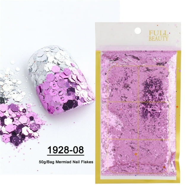 Xihbxyly Lentejuelas para Decoración de Uñas, Juego de Degradado de Color de Sirena, Diseño Fácil de Hacer para Principiantes, Flores Secas Naturales Que No Se Decoloran, Uso Doméstico o de Salón, Pe