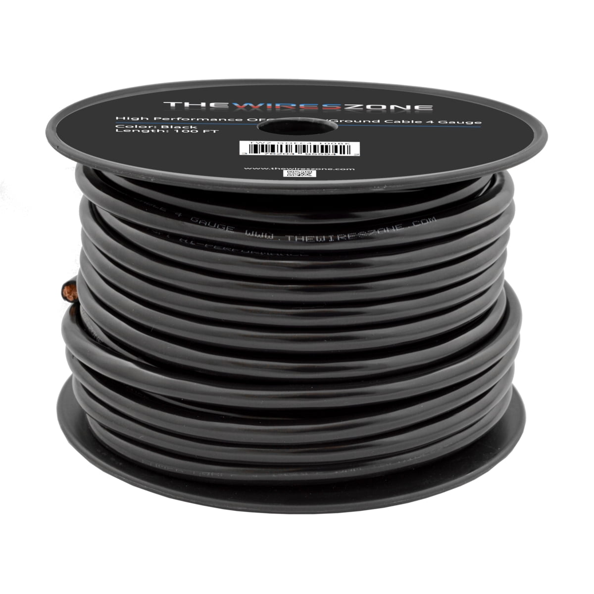 The Wires Zone 4 Gauge 100ft OFC Power Cable Oxygen-Free Copper Ground Wire (4 AWG Black 100' Spool)