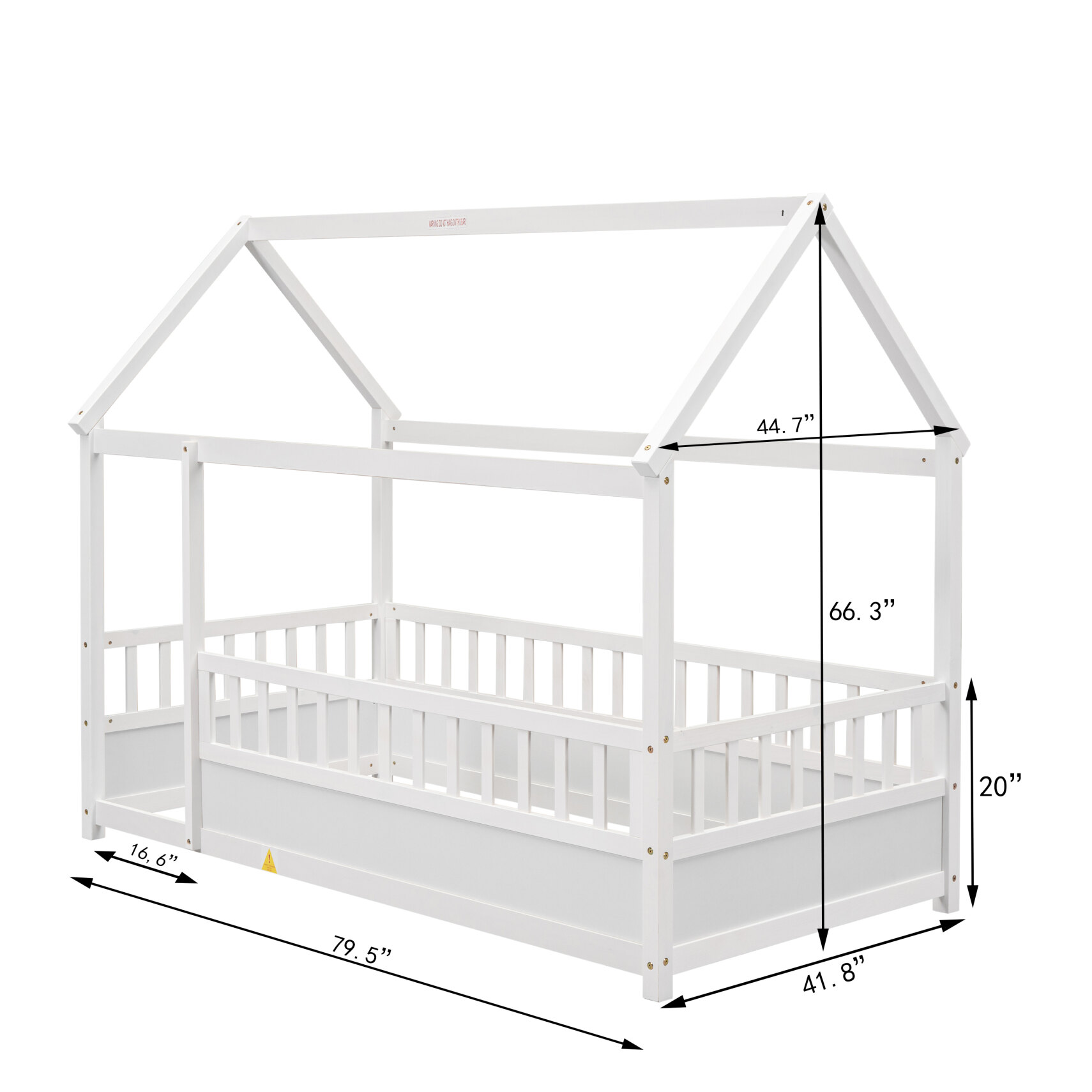Montessori Twin Floor Bed with 20" Safety Rail & Wooden Roof, Enclosed Play Space for Boys & Girls, White