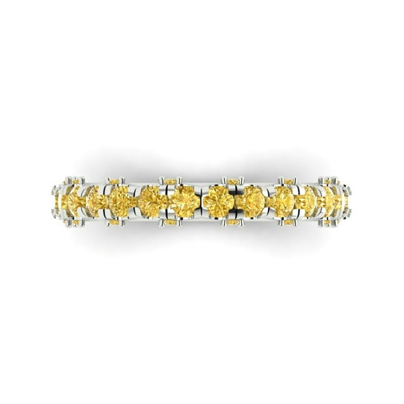 3.13 ct Brilliant Round Cut Natural Citrine 14k White Gold Eternity Band SZ 4.75