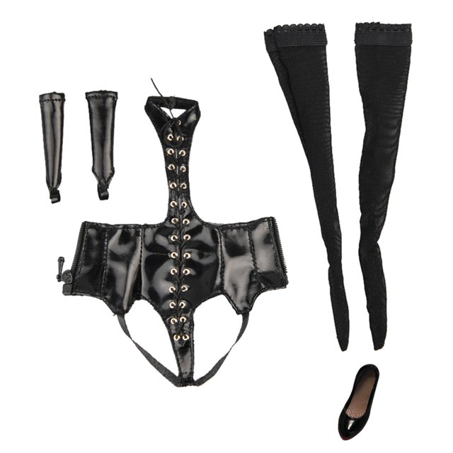 Escala 1/6 Corsé Medias Guantes Zapatos Negros Encantadores para 12inchs Cuerpo Figura Femenina Sunnimix Acción figura vestido