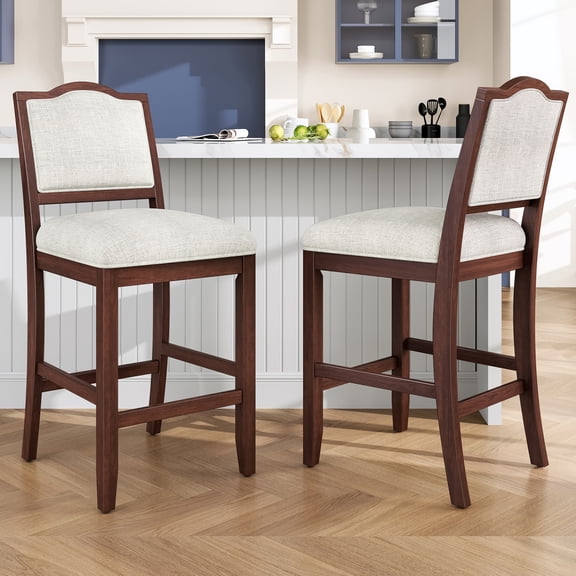 Youmumeub Counter Height Bar Stools Set of 2, Cherry Wood Finish Upholstered Dining Chairs with Backs for Kitchen Island, Rustic Farmhouse Breakfast Bar Seating