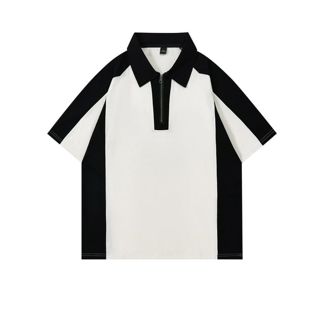Camisas Elvqul de Hombre Blanco Casual Manga Corta con Estampado de Bloques de Color con Solapa