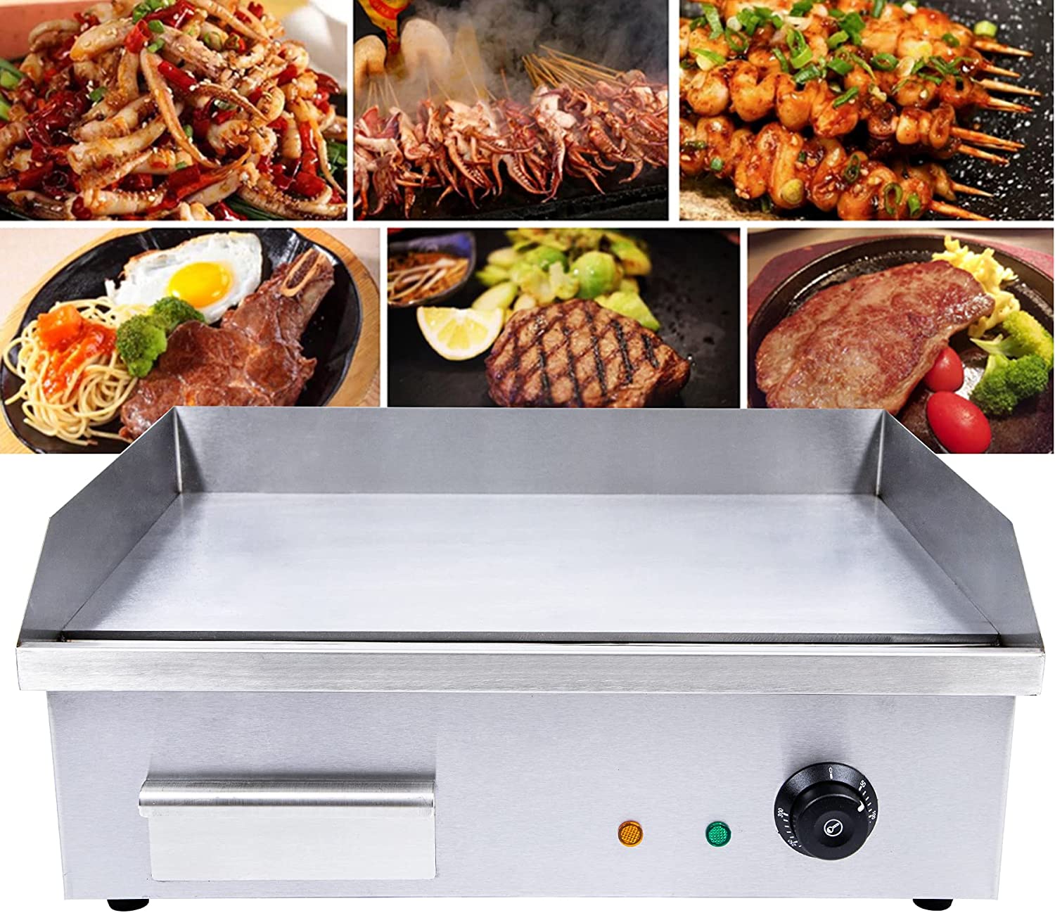 FETCOI Commercial Electric Countertop Griddle Flat Top Grill Hot Plate  WITH/Splash Guard