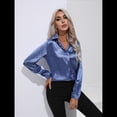 thumbnail image 4 of Blusas de Satén para Mujer, Informales, de Larga, con Botones, Elegantes, para Trabajo y Negocios Azul XL, 4 of 10