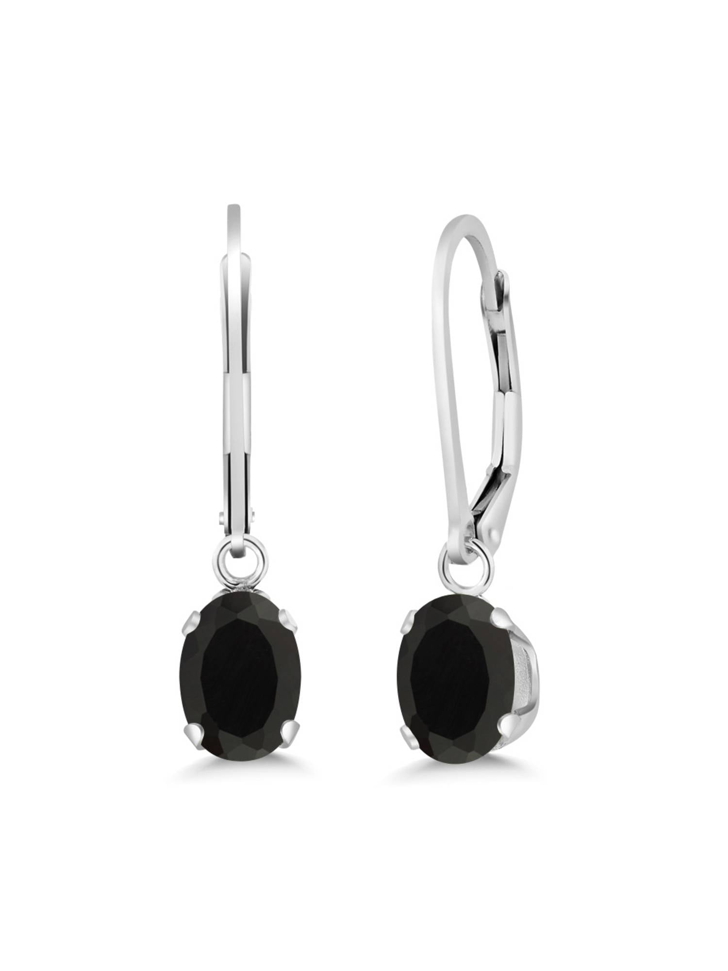 Gem Stone King 925 Sterling Silver Black Onyx Earrings For Women (1.36 Cttw, Gemstone Birthstone, Oval 7X5MM)