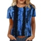thumbnail image 2 of ICHUANYI Clearance Women Fashion Summer Casual Print Round Neck Loose Short Sleeve T-shirt Top Blouse Pullover(Blue, S) ICHUANYI WER2023081115347, 2 of 6