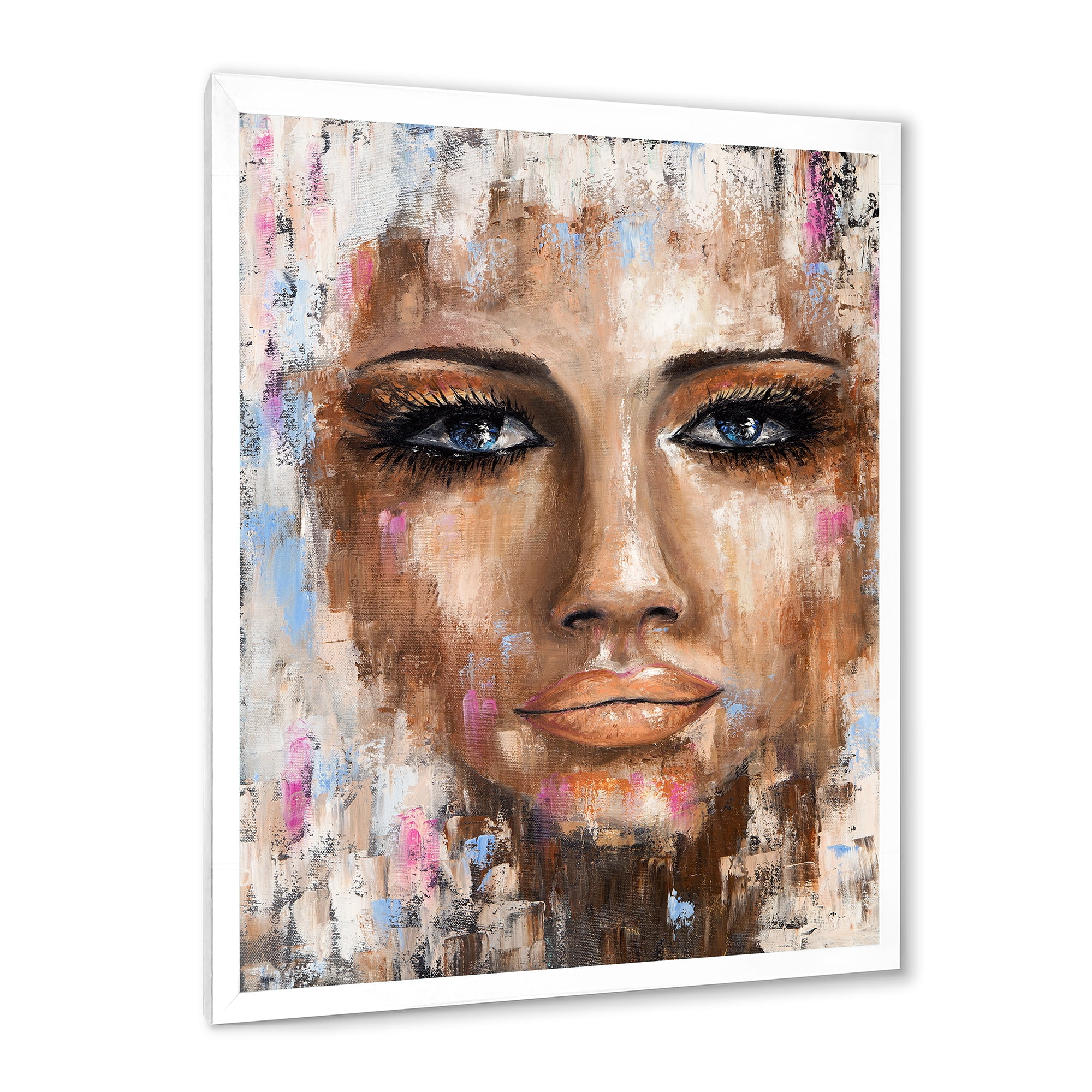 Designart 'Abstract Portrait Of A Young Woman With Blue Eyes I' Modern Framed Art Print