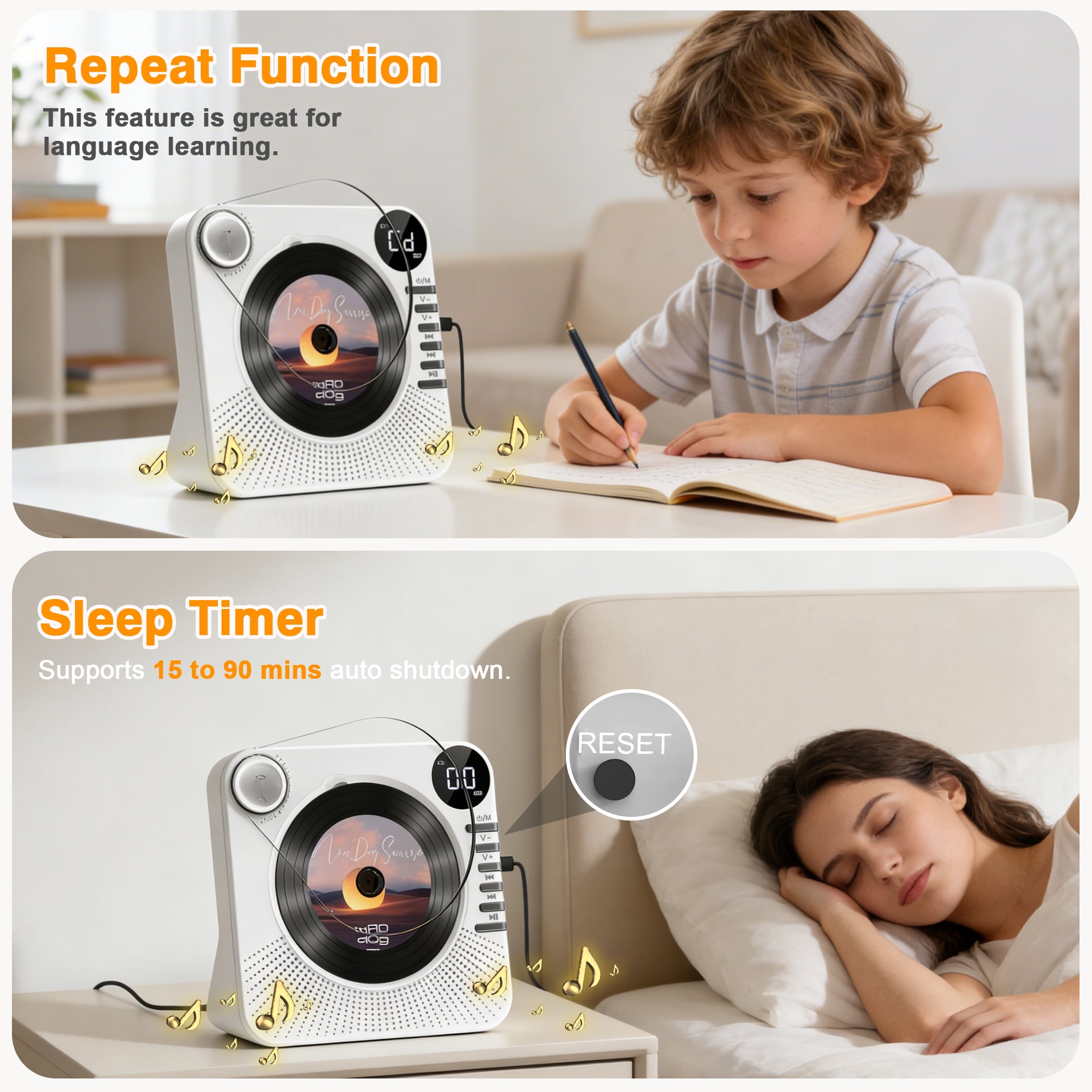 Desktop CD Player Bluetooth with HiFi Dual Speaker, CD Player for Home with Remote Control,Dust Cover,LCD Display,Sleep Timer,EQ Sound,USB/AUX/3.5mm Earphone Jack for Home,Kids,Gift