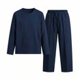 thumbnail image 6 of PNTUTB Fall Winter Men's Solid Color Outfit Sets Crew Neck Long Sleeve Top Elastic Waist Drawstring Pant Two Piece Set Loose Comfort Daily Casual Sets, 6 of 7