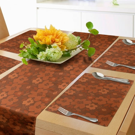 

Terracotta Table Runner & Placemats Autumn Colors of Flowers Plant Repetitive Abstract Rusty Illustration Set for Dining Table Placemat 4 pcs + Runner 12 x72 Redwood Burnt Orange by Ambesonne