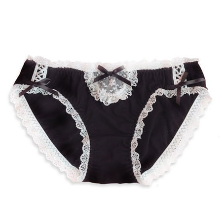 

Women Modal Cotton Mid Rise Panties Sweet Bowknot Lace Trim Patchwork Briefs Underwear Solid Color Sexy Hipster Thong