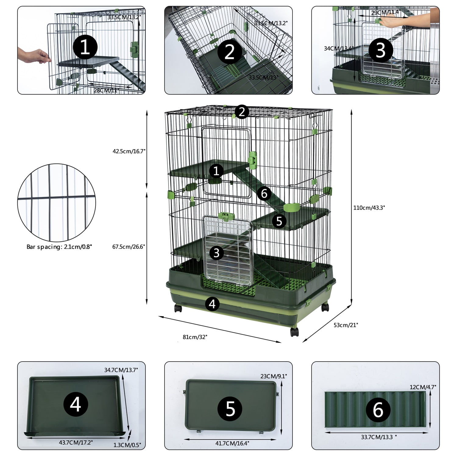 Pefilos 3-Tier Wire Cat Cage Playpen Kennel, 32" Collapsible Small Animal Metal Pet Cage with Lockable Casters Pull-out Tray for Rabbit Chinchilla Ferret Guinea Pig Squirrel Hedgehog, Green Pefilos 3-Tier Wire Cat Cage Playpen Kennel, 32" Collapsible Small Animal Metal Pet Cage with Lockable Casters Pull-out Tray for Rabbit Chinchilla Ferret Guinea Pig Squirrel Hedgehog, Green