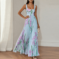 thumbnail image 4 of CIENVNSTG Wedding Guest Dresses For Women 2026 Square Neck Sleeveless Floral Pleated Maxi Dress Belted Flowy Sundress Boho Outfit Blue L, 4 of 8