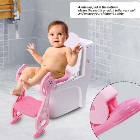 HURRISE Adjustable Foldable Toddler Toilet Training Seat Potty with Sturdy Non-Slip Ladder (Best Potty Seat With Ladder)