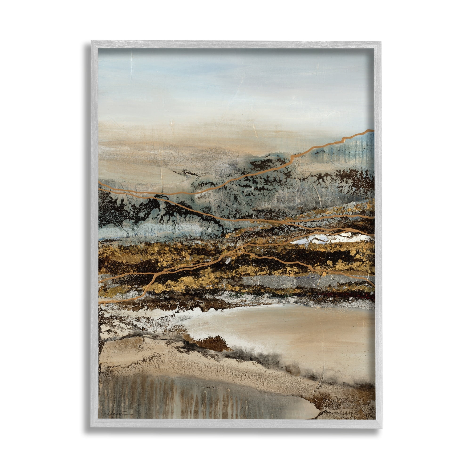 Abstract Snowy Mountain Range Detailed Linework 11 in x 14 in Framed Painting Art Print, by Stupell Home Décor