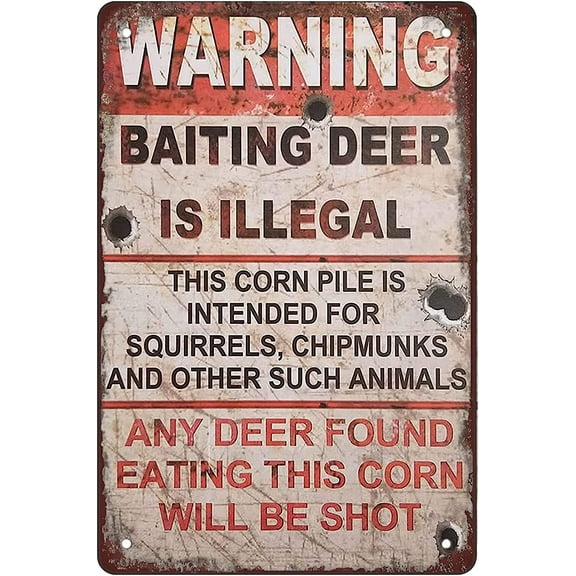 Retro Funny Metal Sign Sheet Signs Tin Sign,Warning baiting Deer is Illegal Outdoor Home Wall Decoration,Size:8x12