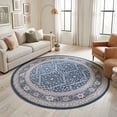thumbnail image 3 of Madison Traditional 8' Round Navy and Cream Polypropylene Indoor Area Rug, 3 of 6