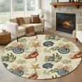 thumbnail image 2 of Round Rug 5Ft, Nautical Starfish Shell Conch Summer Beach Soft Non-Slip Washable Felt Carpet Pad, Vintage Stamp Word Area Rugs for Living Room Bedroom Kids Room, 2 of 9