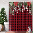 thumbnail image 4 of Christmas Shower Curtains for Bathroom, Winter Poinsettia Pine Cones Pine Needles Plaid Waterproof Fabric Shower Curtain for Bathroom Bathtub Decoration, Machine Washable, 60"x72", 4 of 9