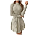 thumbnail image 2 of TrendOFT Sweater Dress for Women Long High Neck Ribbed Knit Oversized Pullover Winter Short Dress Khaki S, 2 of 8