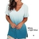 thumbnail image 3 of Minnieouse Camiseta degradada para mujer, ropa de calle elegante multicolor con cuello en V, fibra de verano, manga corta, para correr, playa, Prendas para la parte del cuerpo Blanco+Azul Claro METRO, 3 of 6