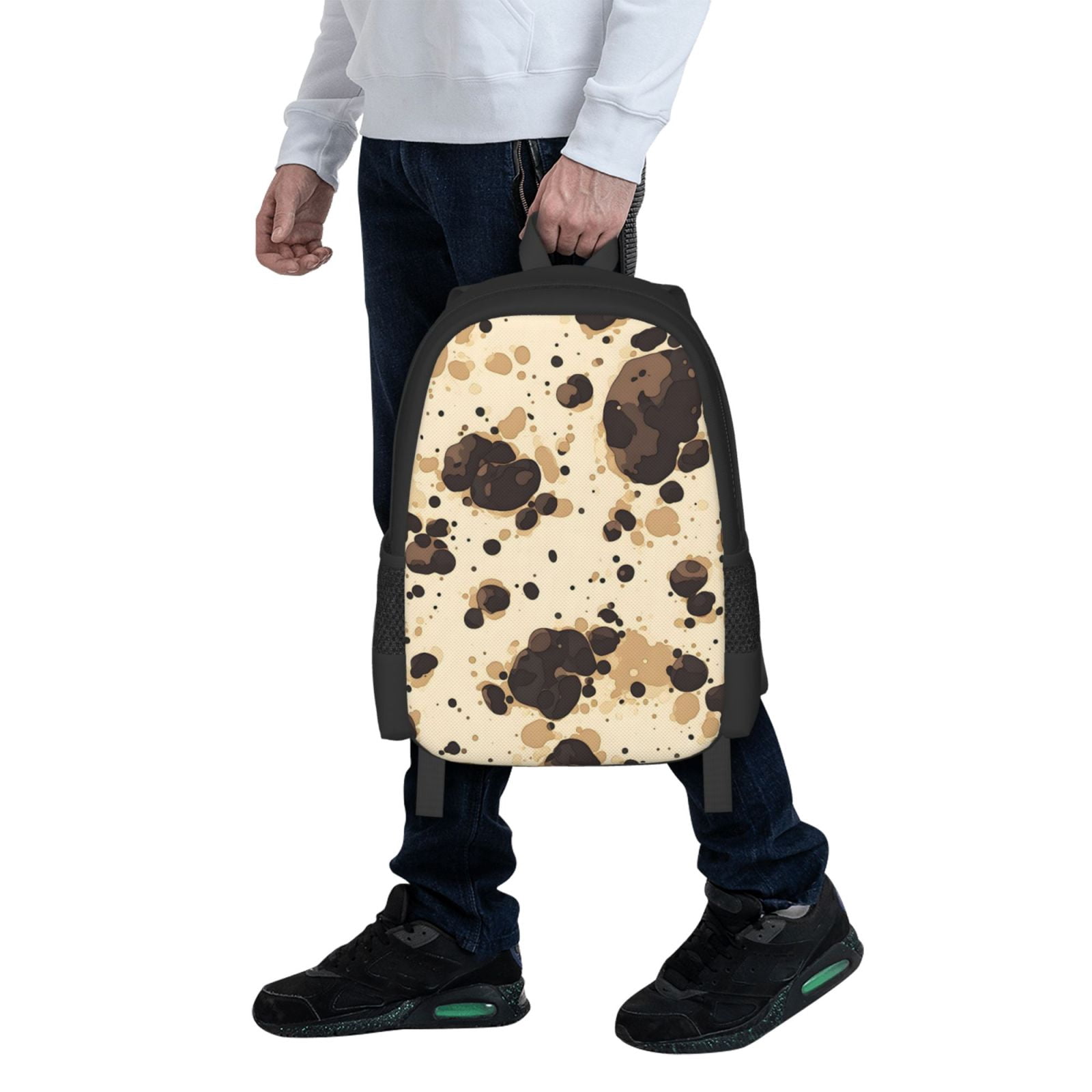 Large Capacity Backpack 16.5×12.5×5.5in Widened Shoulder Strap Design Main Bag Large Top Handle Belt Adjustable Shoulder Strap Milk Cow Print Style Sienna_1