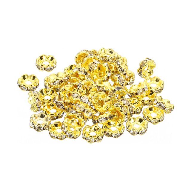 Unique Bargains 6mm Spacer Beads, 200pcs Bead Spacers Rhinestone Round Bulk Beads Wave for Jewelry Making, Gold